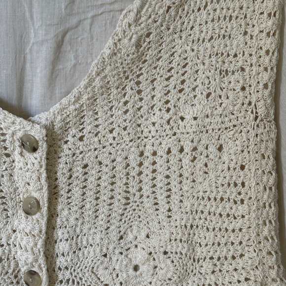 VINTAGE CREAM BOHO CROCHET KNIT ROMANTIC BLOUSE - SIZE 1X - Picture 9 of 16